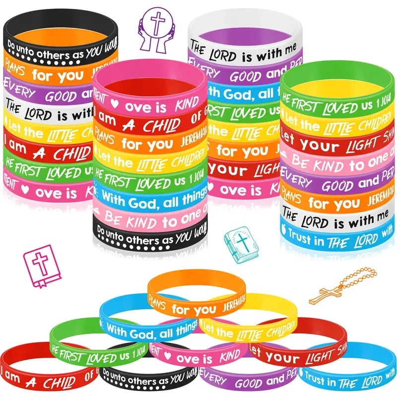✝️ 30/60PCS Bible Verse Bracelets – Christian Faith Wristbands for Church Events, Youth Groups & Sunday School Rewards
