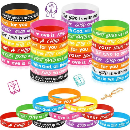 ✝️ 30/60PCS Bible Verse Bracelets – Christian Faith Wristbands for Church Events, Youth Groups & Sunday School Rewards