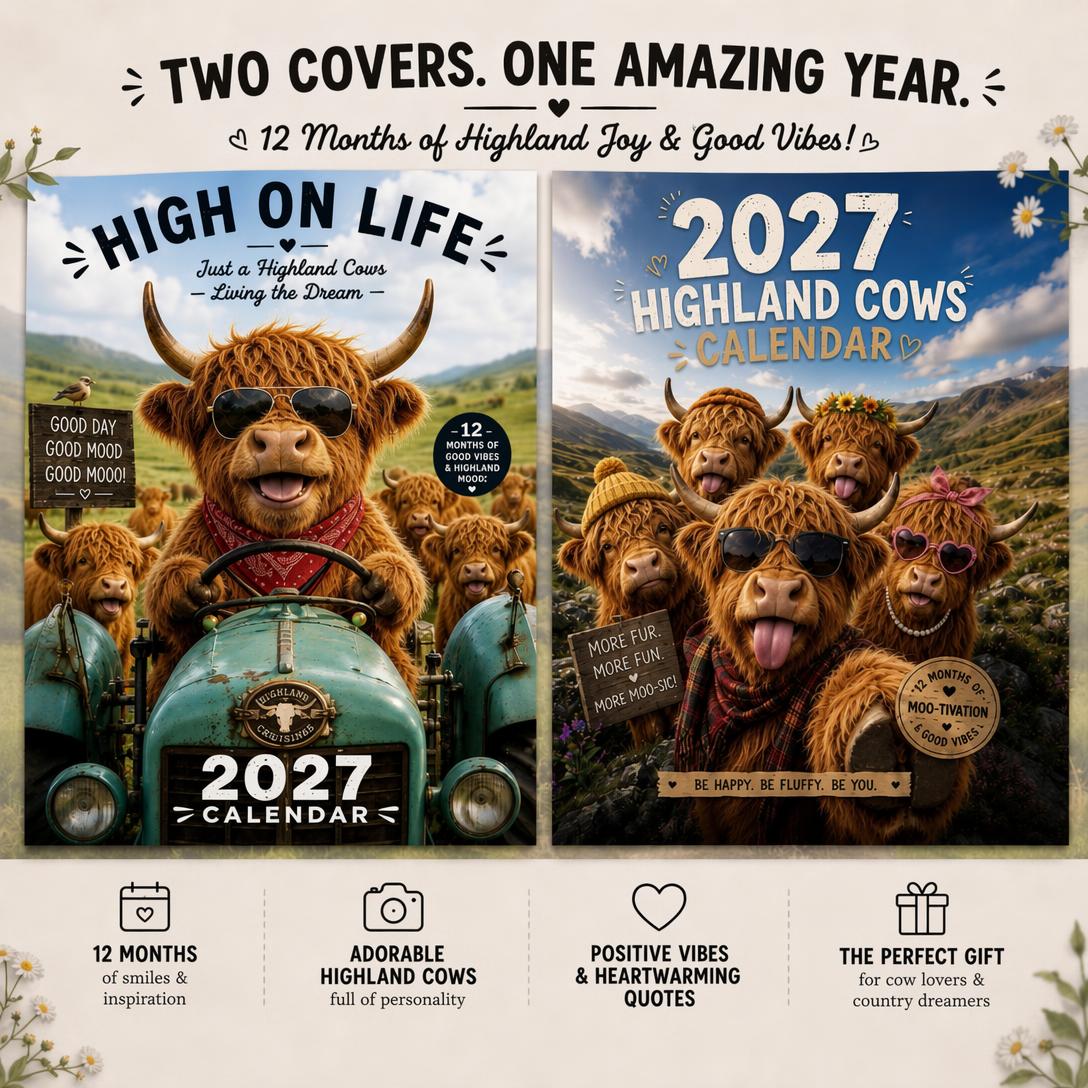 🔥 Hot Calendar Deal—🎁 2027 Funny Highland Cow Wall Calendar 🐮 | Gift for Cow Lovers