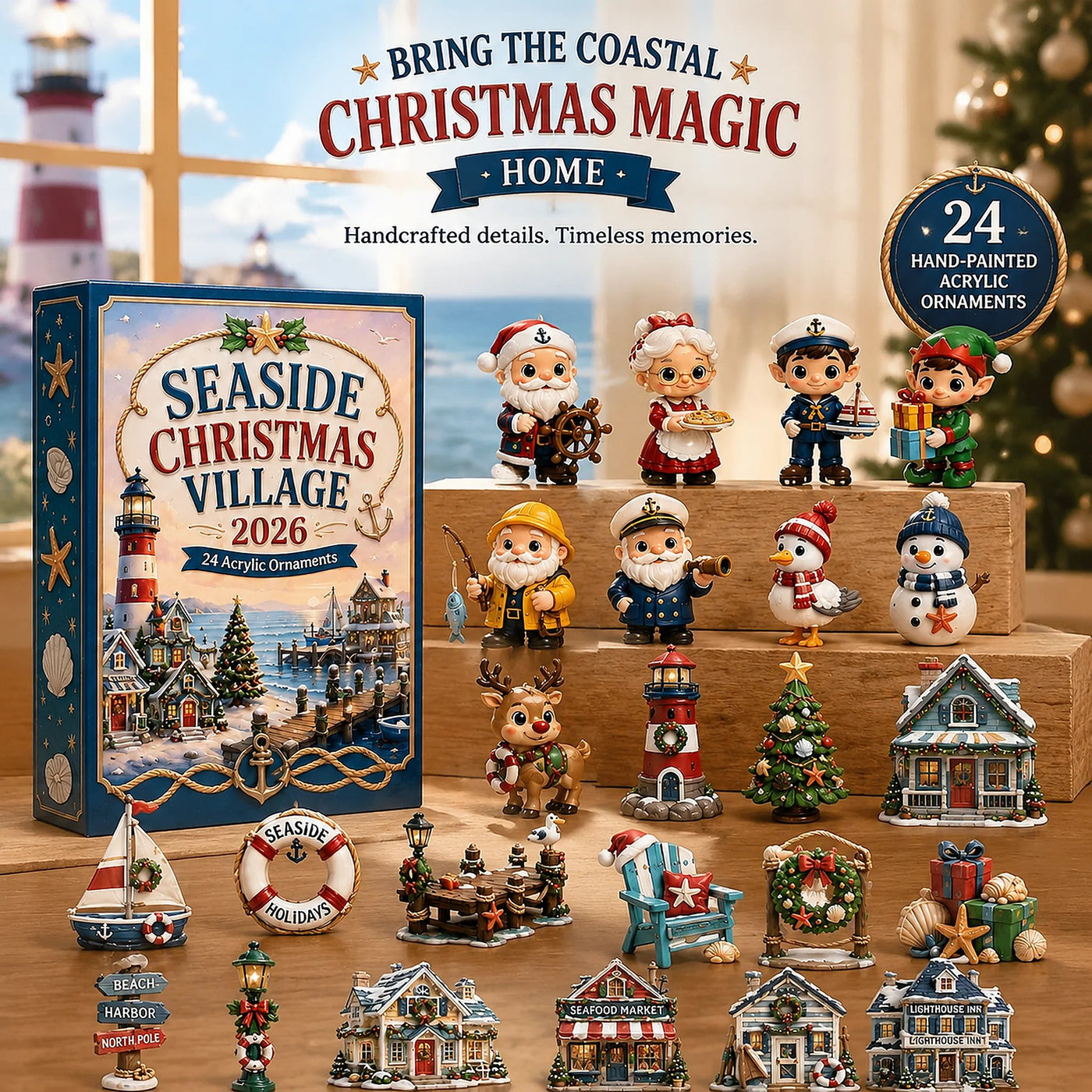 Seaside Christmas Village Advent Calendar 2026 - 24-Day Festive Countdown, Acrylic Charms Blind Box