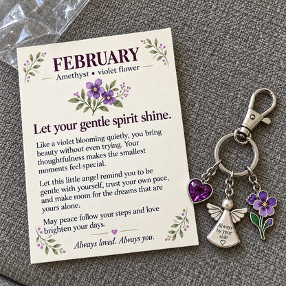 🔥LAST DAY 50% OFF - 👼 Always By Your Side: Birth Month Angel & Flower Keychain + Keepsake Card 🌸