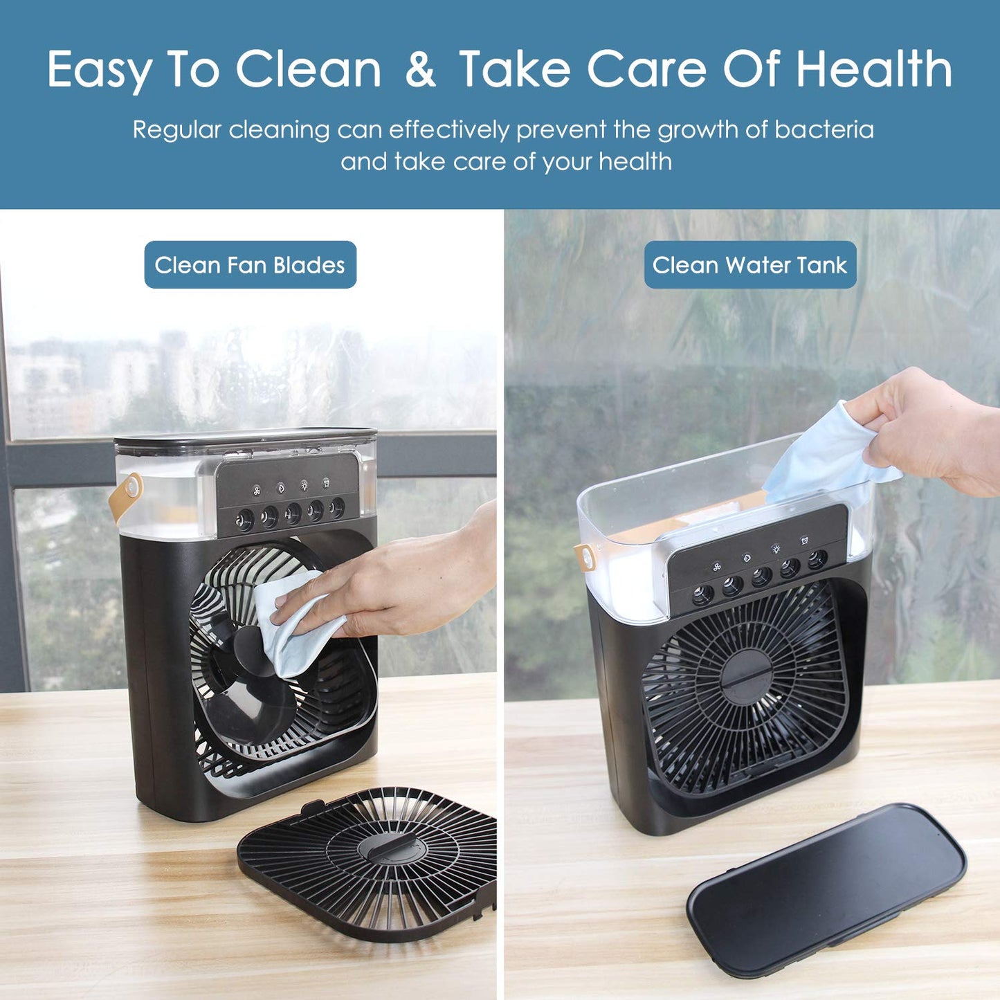 Portable Air Cooler Fan with 5 Spray Misting & 7 Color LED Night Light