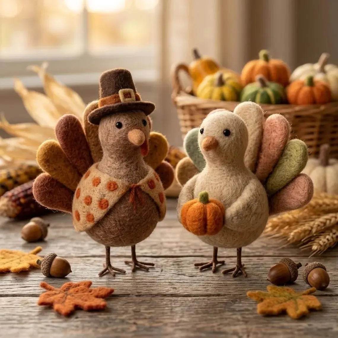 🦃 Handmade Needle-Felted Turkey Figurines – 3-Design Collection