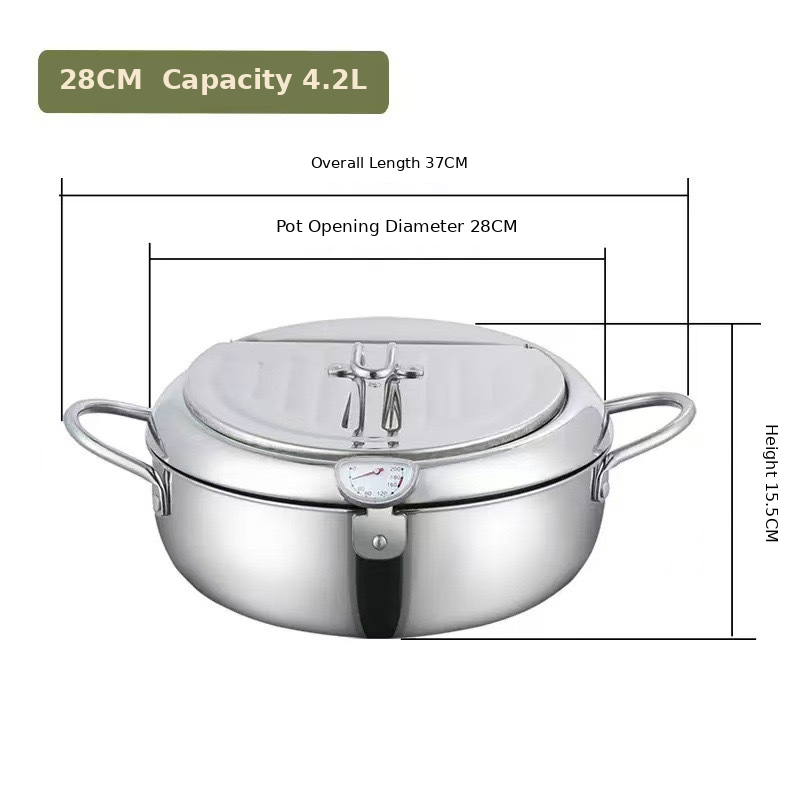 🔥304 Stainless Steel Frying Pot with Thermometer and Oil Drip Drainer Rack