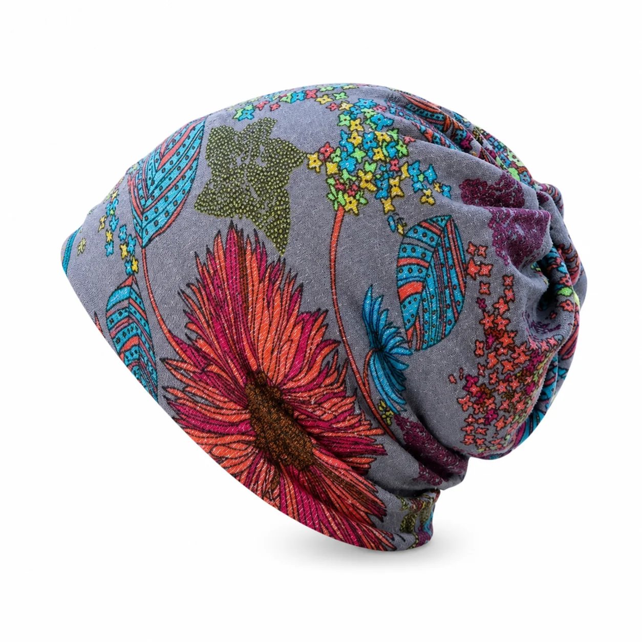 🔥HOT SALE🔥Boho Floral Slouchy Beanie for Women Lightweight Soft Stretchy Hat