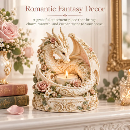 🐉 Floral White Dragon Tea Light Candle Holder