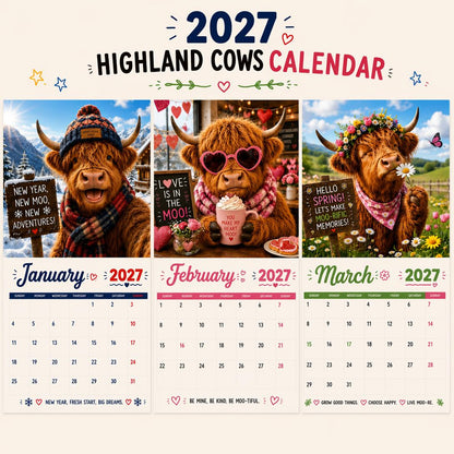 🔥 Hot Calendar Deal—🎁 2027 Funny Highland Cow Wall Calendar 🐮 | Gift for Cow Lovers