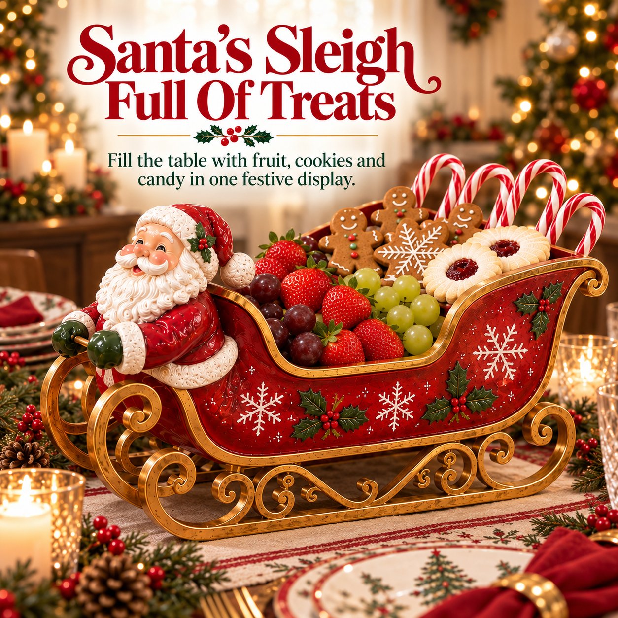 Santa Sleigh Holiday Serving Centerpiece