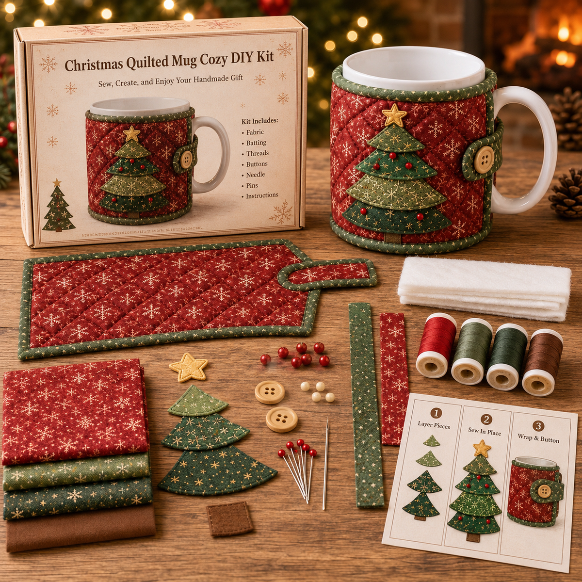 🔥Last Day BUY 3 GET 1 FREE🎄 Christmas Mug Cozy Sewing Kit
