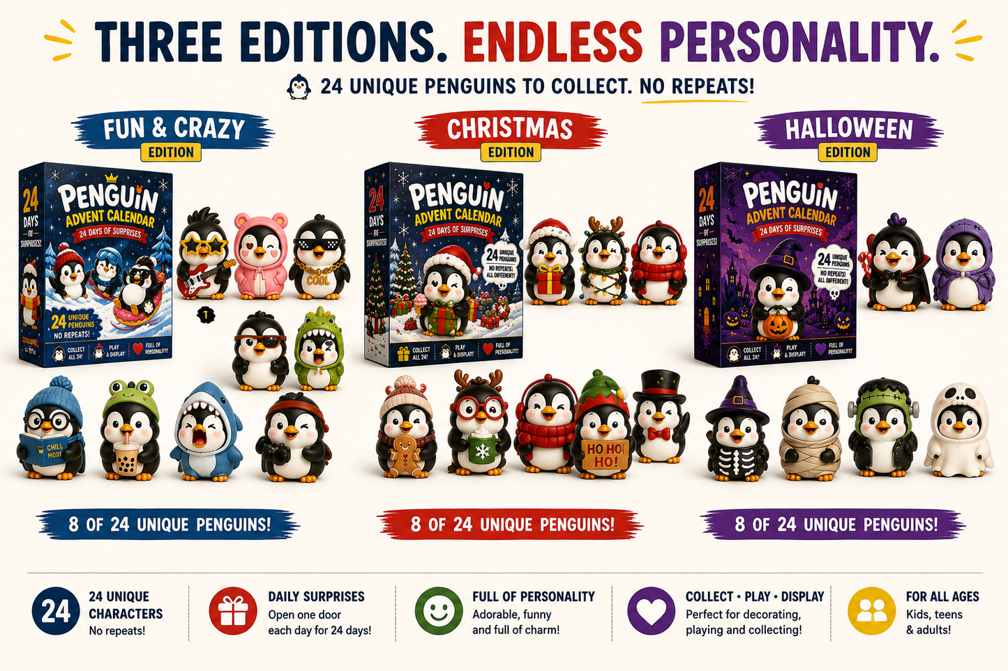 🐧 24 Days of Penguin Surprises Advent Calendar – 3 Fun Editions