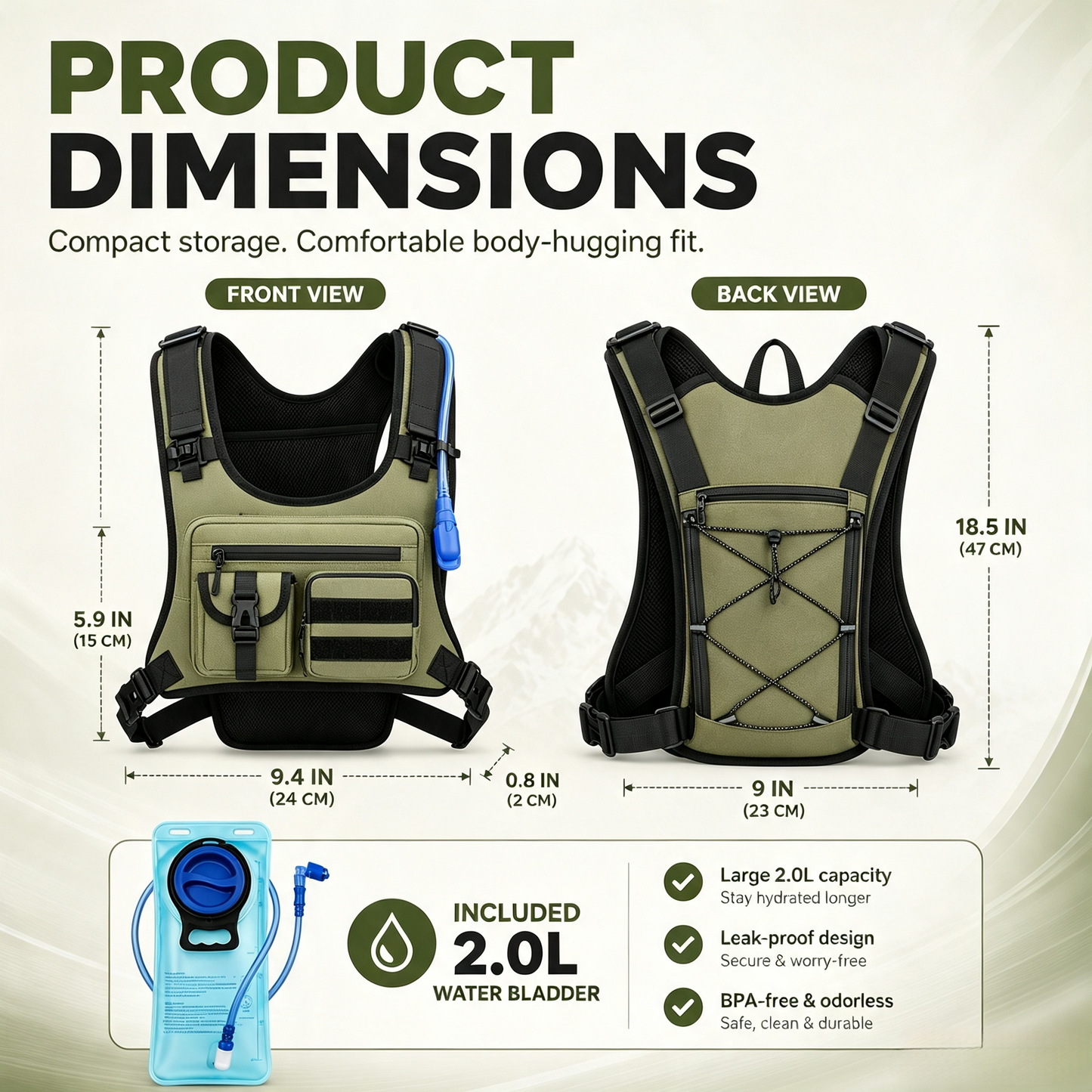 🏃 2.0L Hydration Vest – Lightweight Running Chest Pack for Hiking, Cycling & Marathon