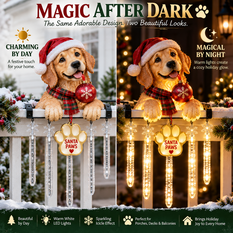 Santa Paws day and night Christmas lighting