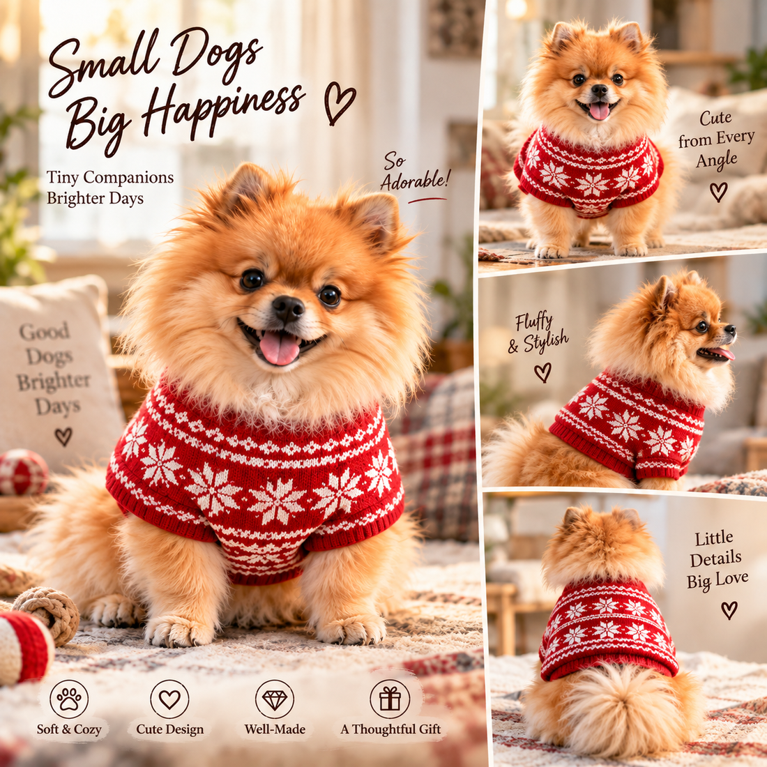 Pomeranian figure details and red sweater