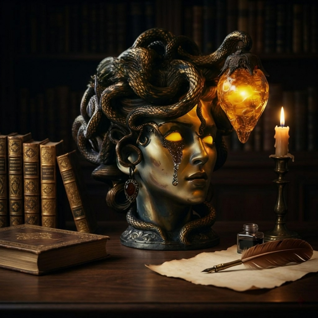 🐍 Medusa Gothic Lamp – Glowing Eyes Mythology Decor for Dark Fantasy Rooms ✨