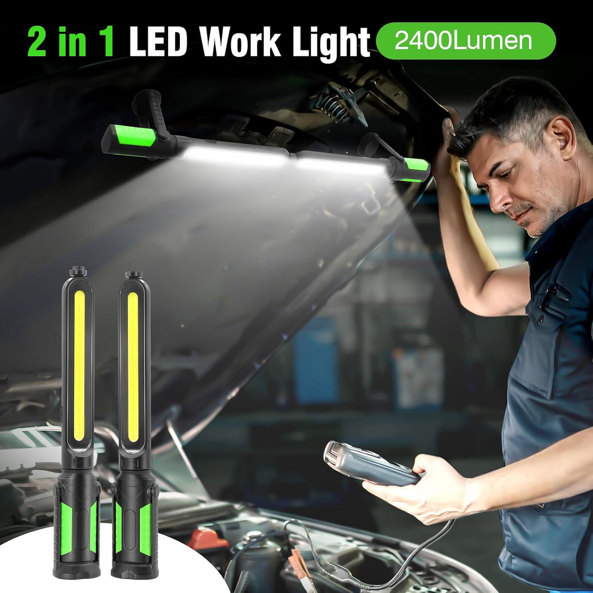 🔥Waterproof Work Light for Mechanic, 2400LM LED, 4400mAh Rechargeable