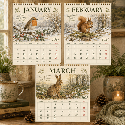 2027 British Woodland Calendar – A4 Wildlife Hanging Calendar