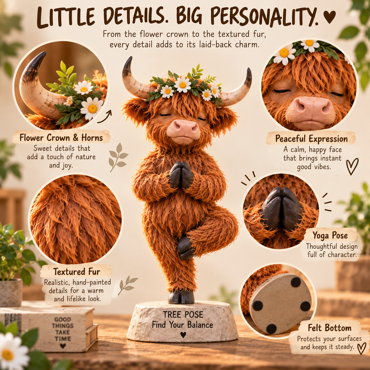 🧘 Find Your Balance – Highland Cow Yoga Figurine