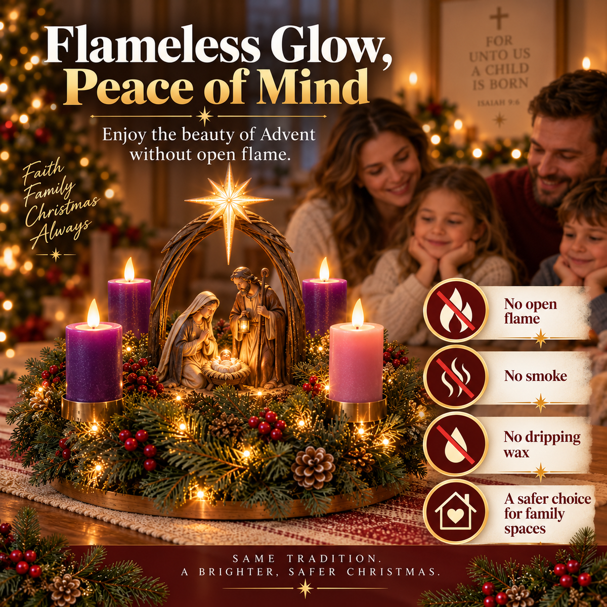 🔥50% OFF✨✝️ Lighted Nativity Advent Wreath – A Sacred 4-Week Christmas Tradition🕯️
