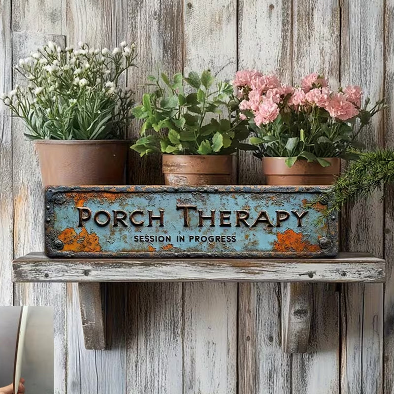 Country-style "PORCH THERAPY" Metal Sign