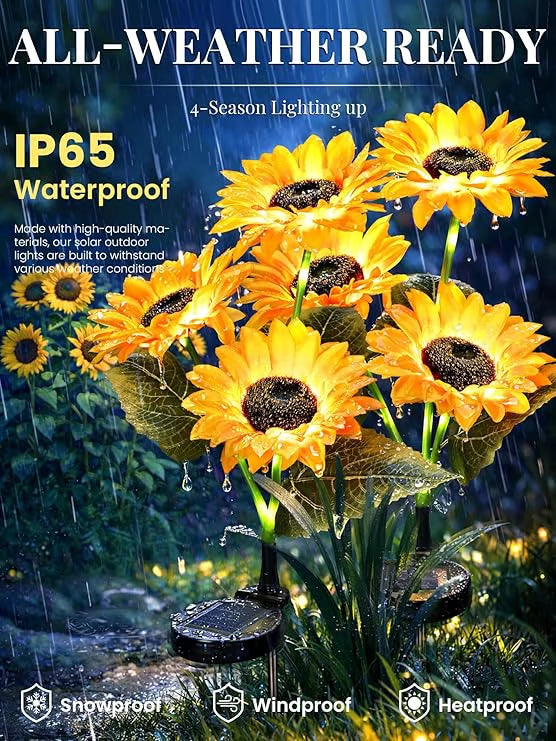 Solar Sunflower Garden Stake Lights 🌻 | Waterproof 🌧️ | No Wiring💡