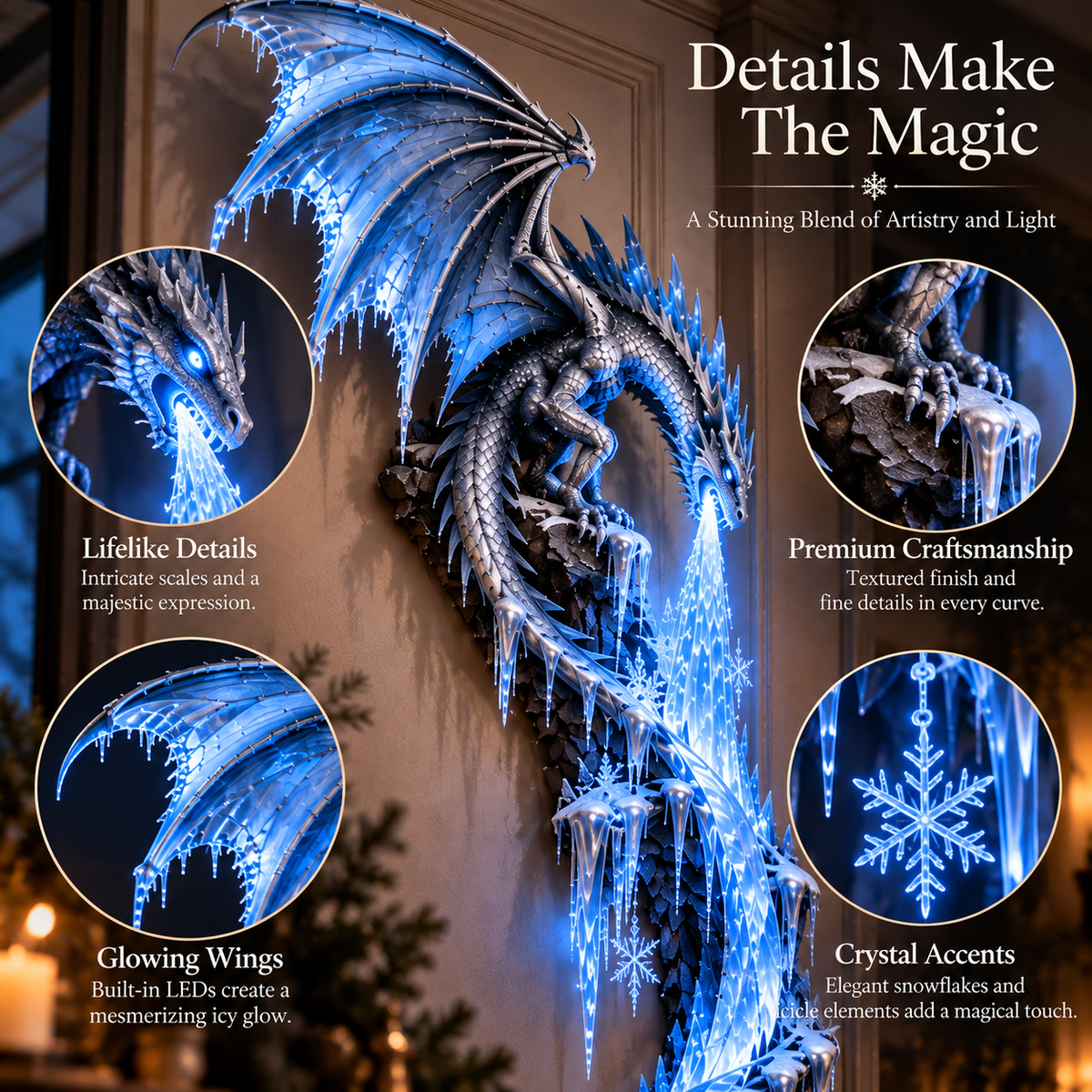 Frostbound Dragon.Illuminated 3D Wall Sculpture ❄️🐉