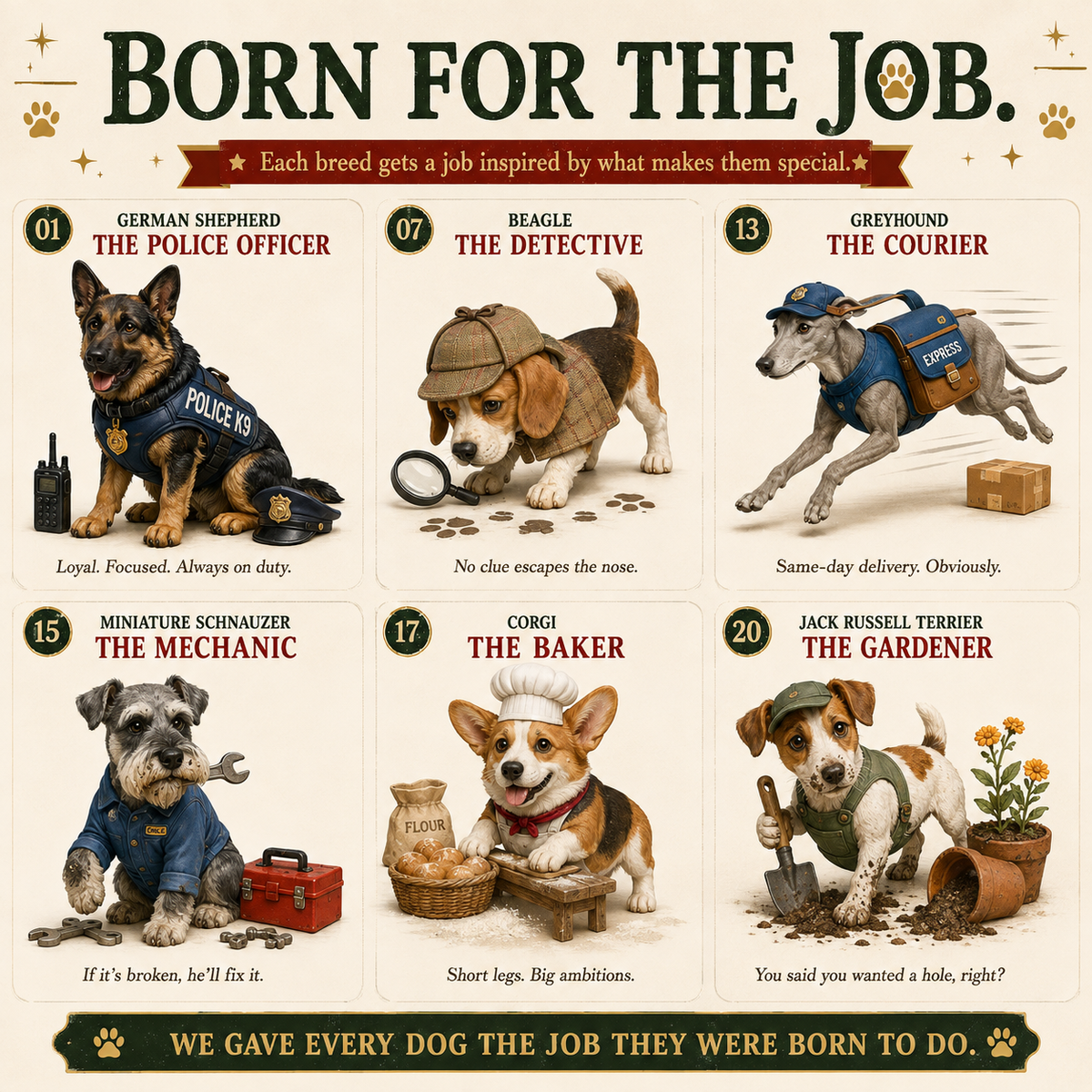 Dogs on Duty dog job cards
