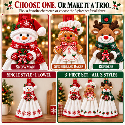 🎄 Christmas Hanging Hand Towel | Button-On Loop Keeps It Within Reach