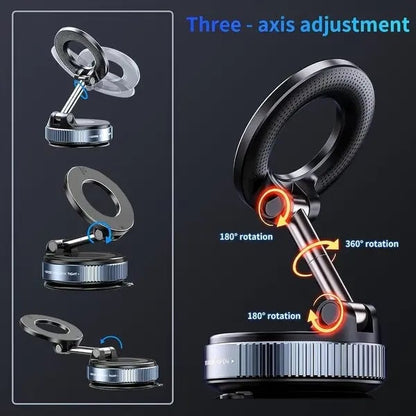 Foldable Magnetic Car Phone Holder – 20 N52 Magnets, Heat-Resistant Suction Base for MagSafe & All Phones