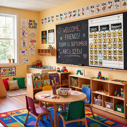 📅Back to School 2026-2028 Classroom Pencil Calendar Pocket Chart | 82 Educational Activity Cards🖍️