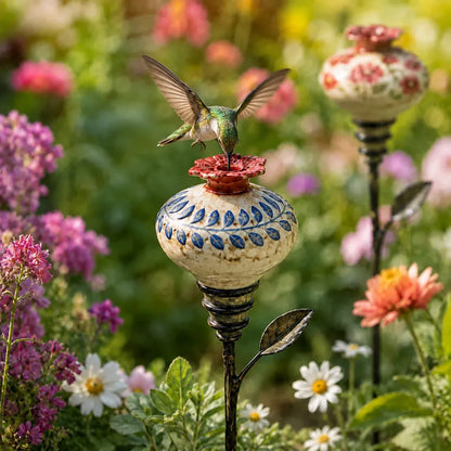 🔥LAST DAY SALE 60% OFF 🌺 Vintage Ceramic Hummingbird Feeder Garden Stake — Handcrafted Floral Bird Feeder Decoration