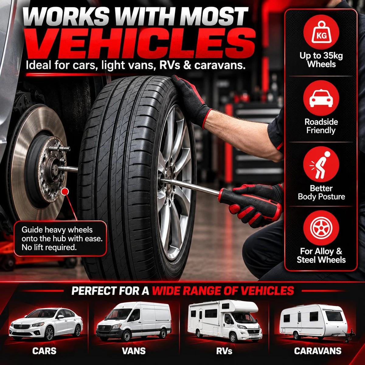 🔧 Heavy Wheel Fitting Tool – Hub Positioning & Tire Mounting Assistant