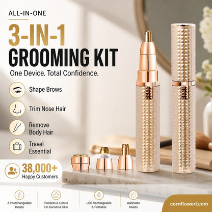 Portable Electric Eyebrow & Facial Trimmer – 3 Interchangeable Heads