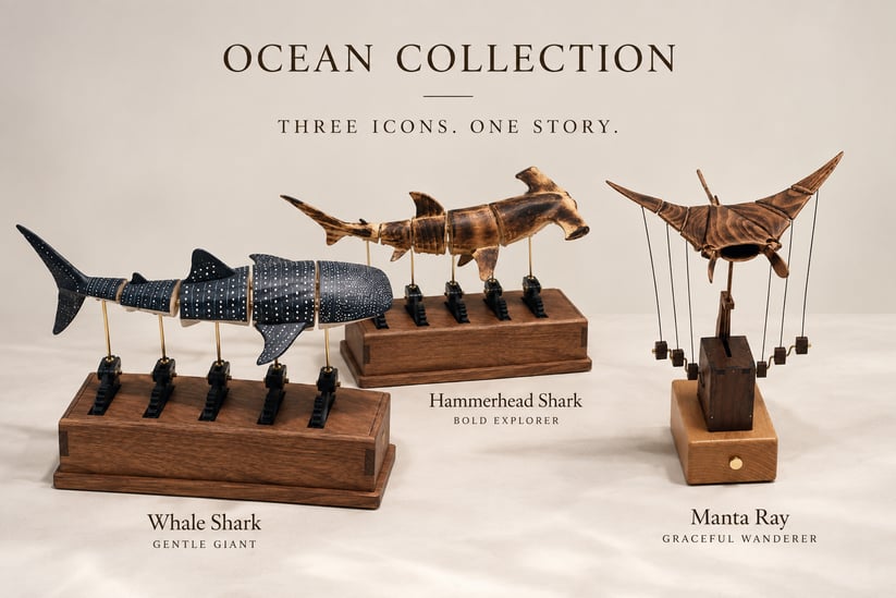 Handcrafted Wooden Ocean Animal Mechanical Model