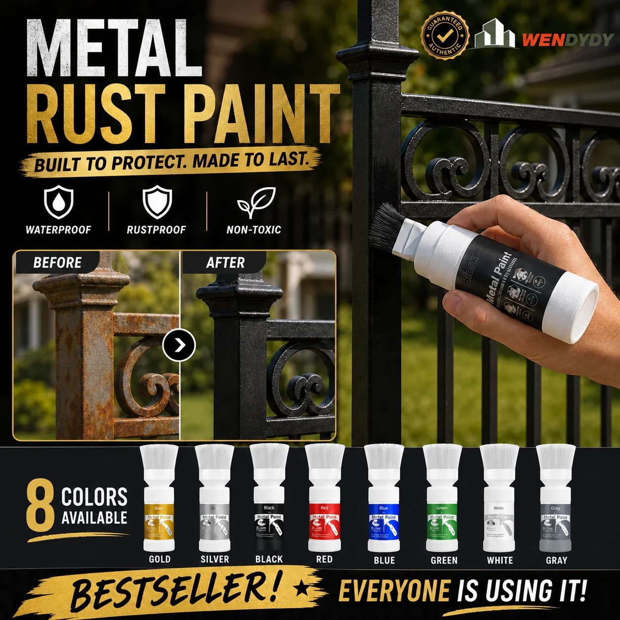 🔥HOT SALE🔥✨New Arrival✨🖌️🏠Water-Based Metallic Silver Paint with Built-in Brush💥👍