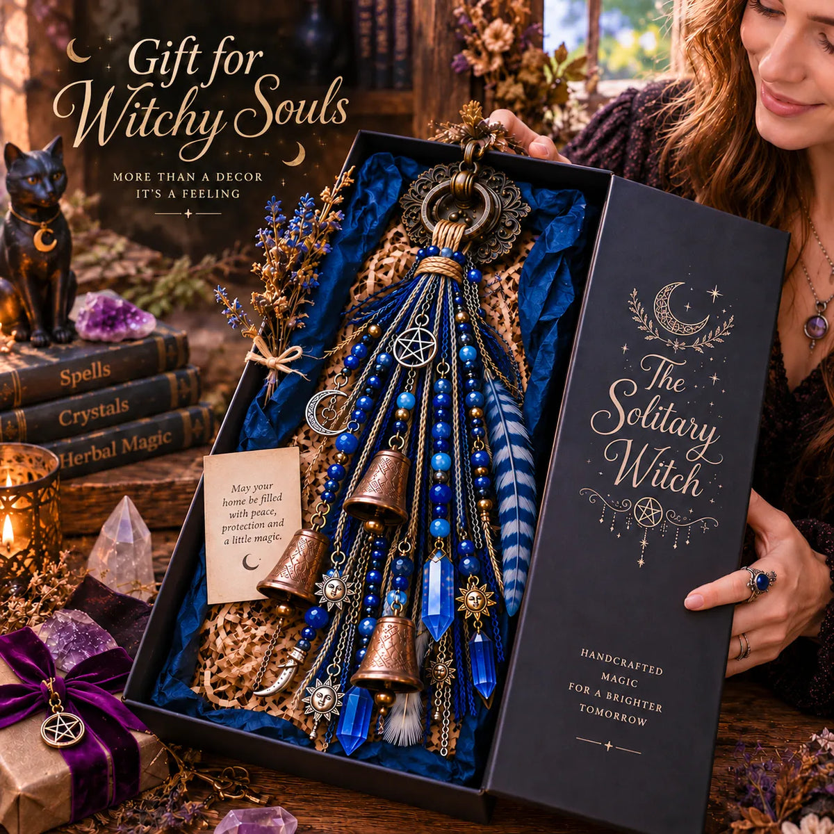 🔮 Witchy Door Charm – Celestial Bells & Crystal-Style Hanging Decor
