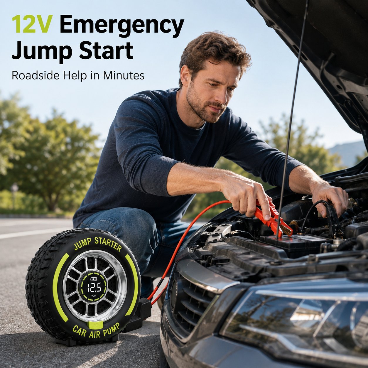 2-in-1 Portable Tire Inflator & 12V Emergency Jump Starter