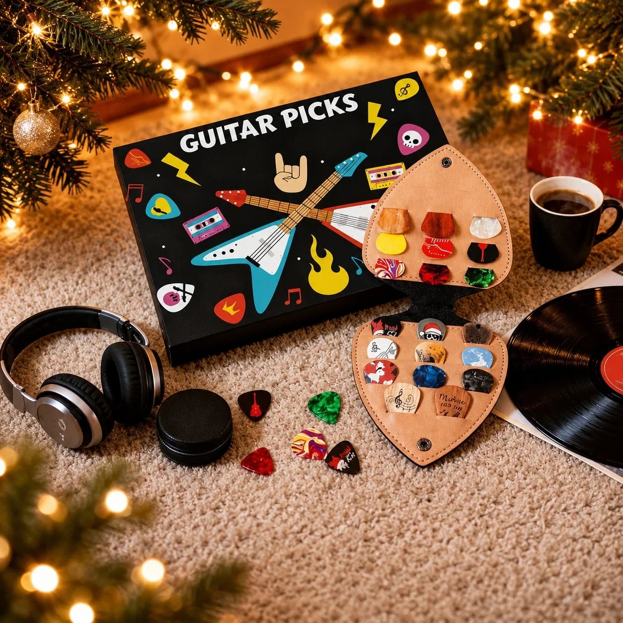 Guitar pick countdown calendar and accessories