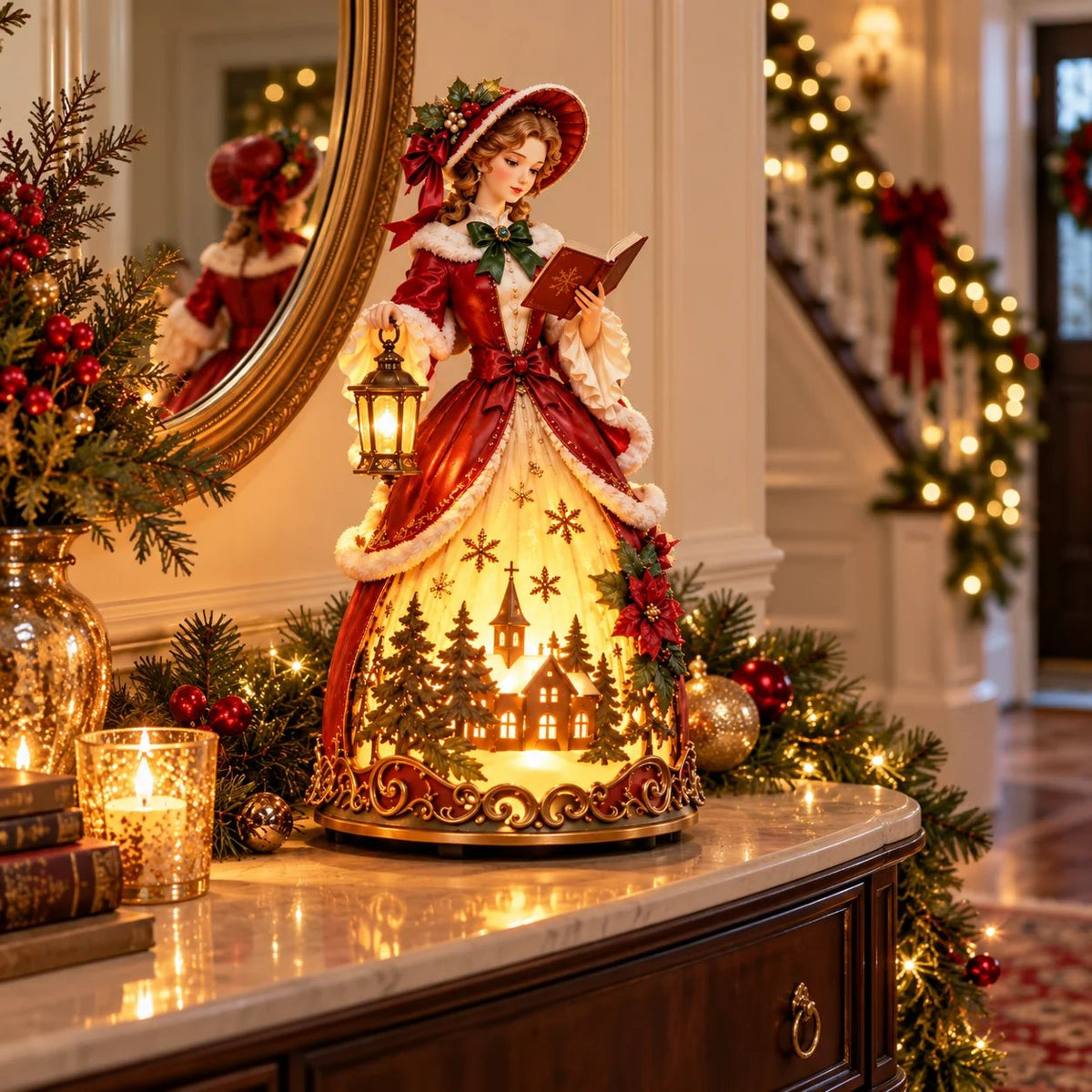 🎄 Victorian Christmas Caroler Lady Lamp | Lighted Tabletop Decor