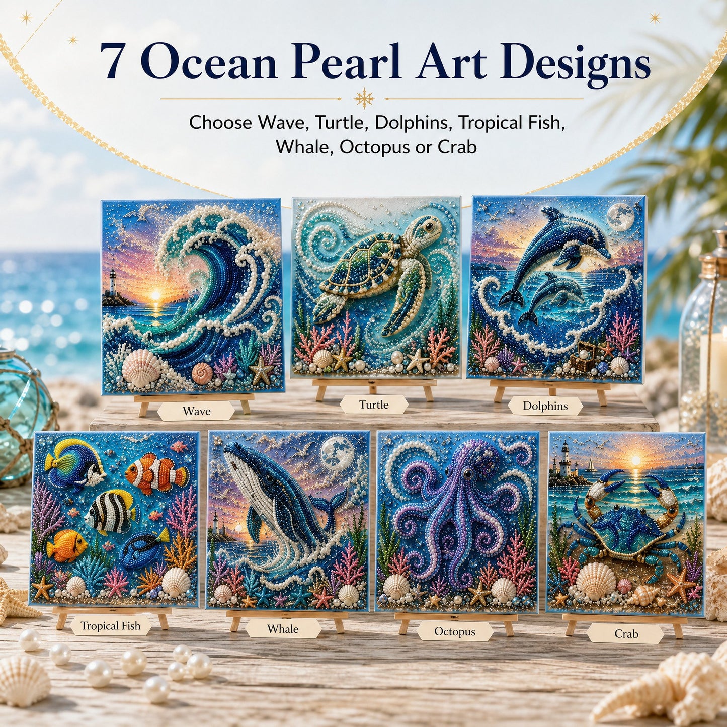 🌊🐚 Premium 3D Pearl Ocean Wall Art Kit | Luxury Flocked Canvas with Scratch-Resistant Non-Fading Pearl Beads DIY Coastal Decor – Buy 2 Free Shipping 📦✨