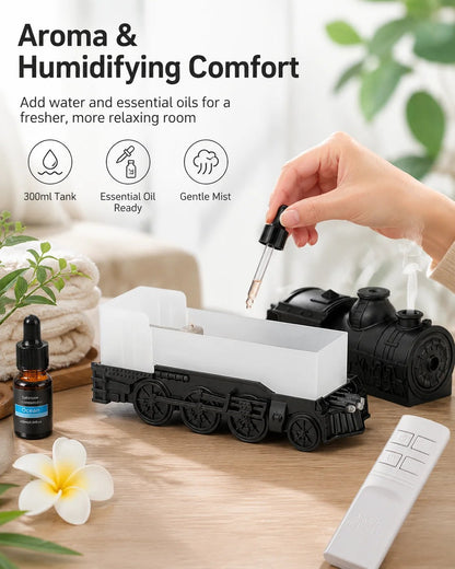 🔥Limited-Time Sale | Vintage Steam Train Humidifier – 300ML Aromatherapy Diffuser with LED Light