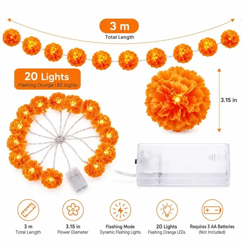🔥Last Day 49% OFF -🏵️💀 Mexican Marigold Flower String Lights | 💕Death is not the end of life, forgetting is