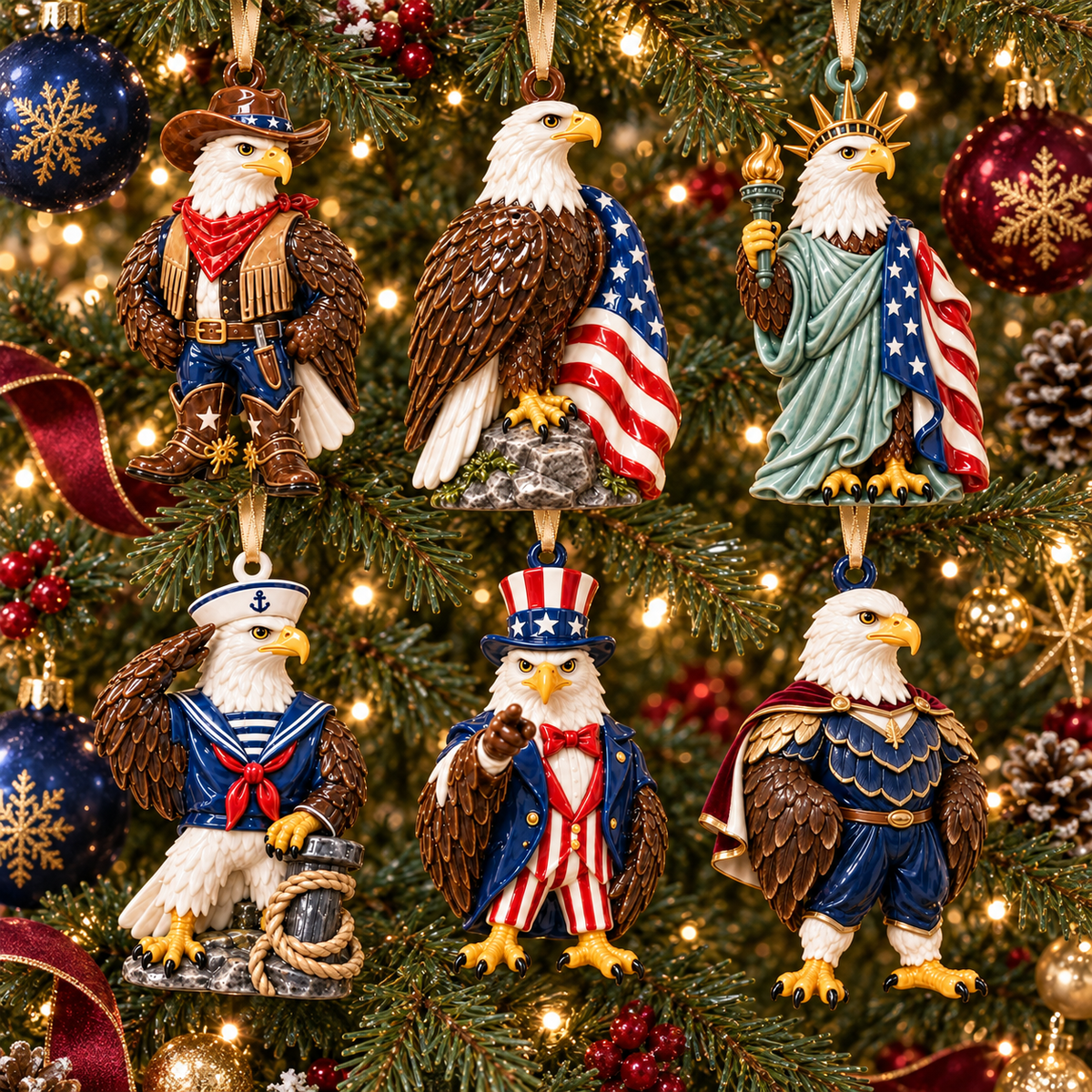 2026 Patriotic Bald Eagle Christmas Ornaments