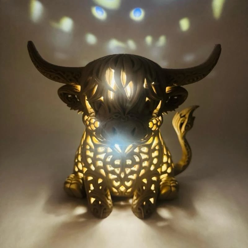 Highland Cow Tea Light Holder – 3D-Printed Filigree Hollow Candle Lantern
