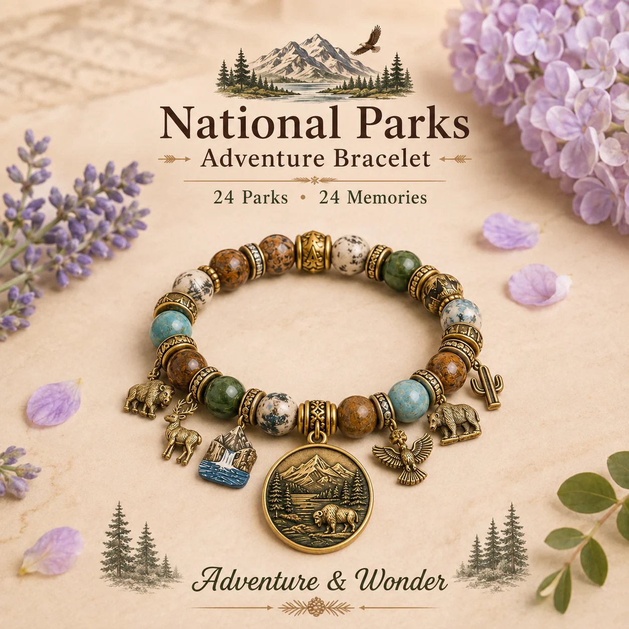 🐻🏞️National Nature Park Faith Bracelet – Meaningful Vintage Nature & Wildlife Souvenir Bracelet