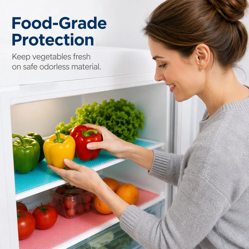 ⭐🧊50% OFF NOW! Waterproof EVA Fridge Shelf Liners‑Anti‑Slip Refrigerator Mats, Cut‑to‑Size Washable Fridge Drawer Protector for Kitchen Refrigerator Organization