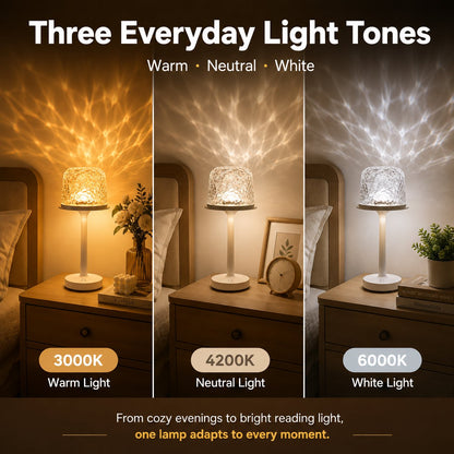 16-Color Water Ripple Projection Table Lamp – Rechargeable Remote & Touch Dimmable Mood Light