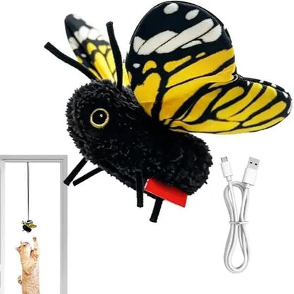 🔥HOT SALE🔥🐈Interactive Electric Butterfly Cat Toy with Fluttering Wings - USB Rechargeable Flapping Motion Kitten Toy with Door Hanging Strap & Teaser Attachment - Soft Plush Indoor Cat Exercise Toy 💖