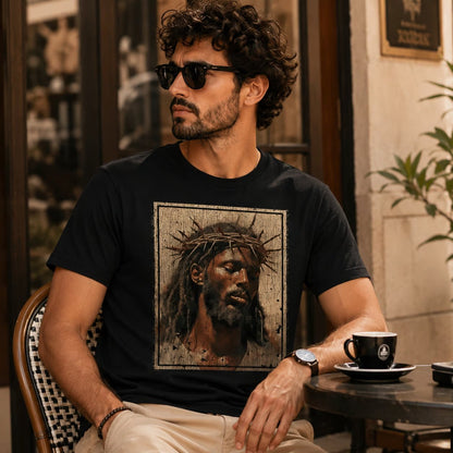 Black Jesus Shirt Face Of Jesus Cross With Crown Of Thorns T-Shirt Streetwear Classic
