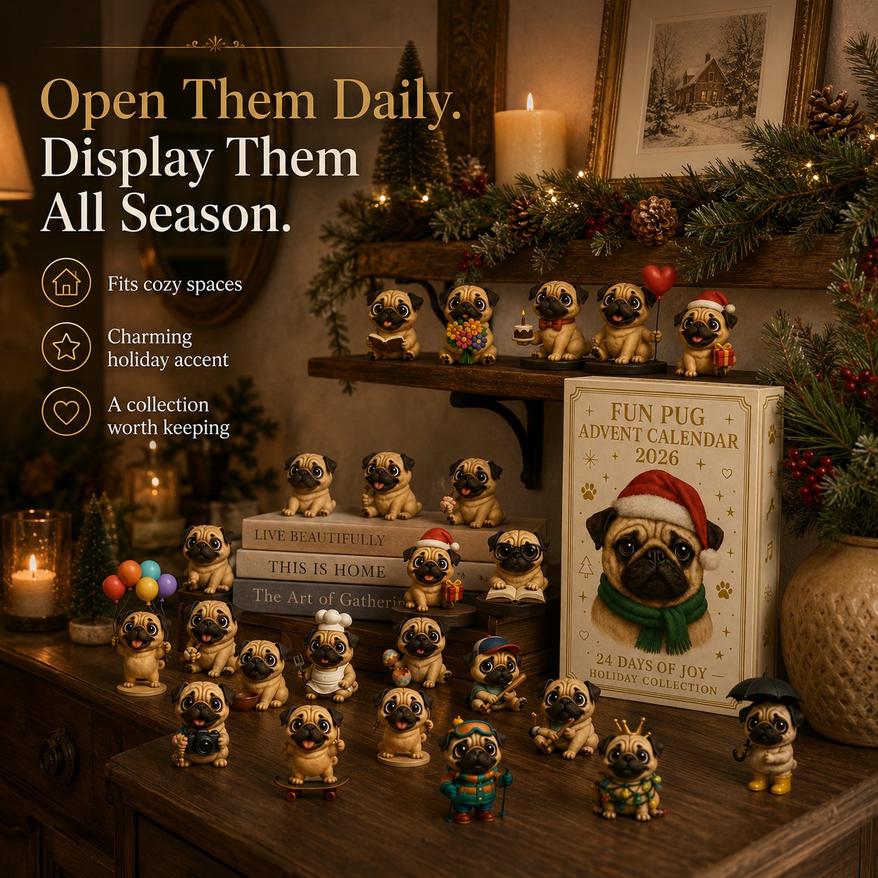 ⏳ Last Day 49% OFF – 🐾 24-Day Pug Christmas Surprise Advent Calendar | 24 Unique Mini Pug Figures for Daily Holiday Reveals, Collecting & Display 🎄✨