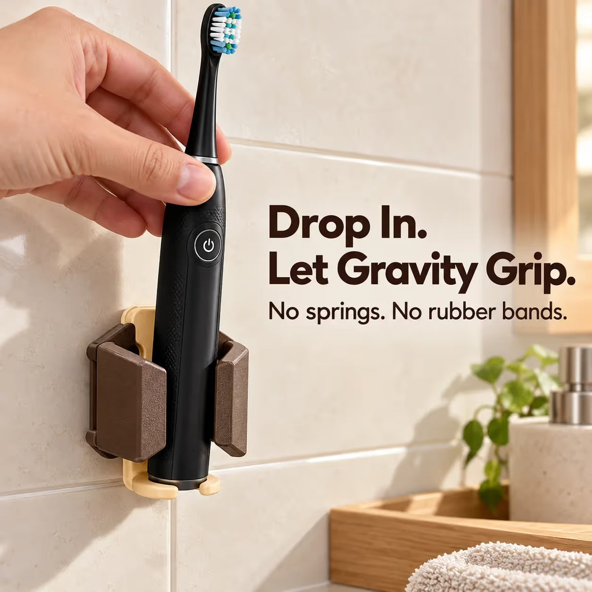 🪥 Gravity-Grip Wall Mount Toothbrush Holder | Drill-Free Bathroom Organizer🧼